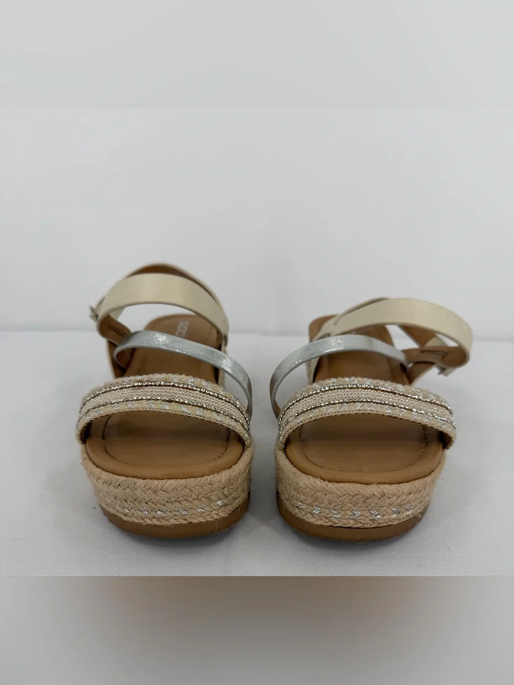 Neutral Espadrille flatform platform sandals rhinestone 7.5 resort vacation